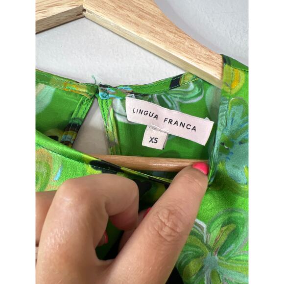 NEW Lingua Franca Floral Silk Long Sleeves Anja Maxi Dress Green Size: XS - Picture 4 of 7